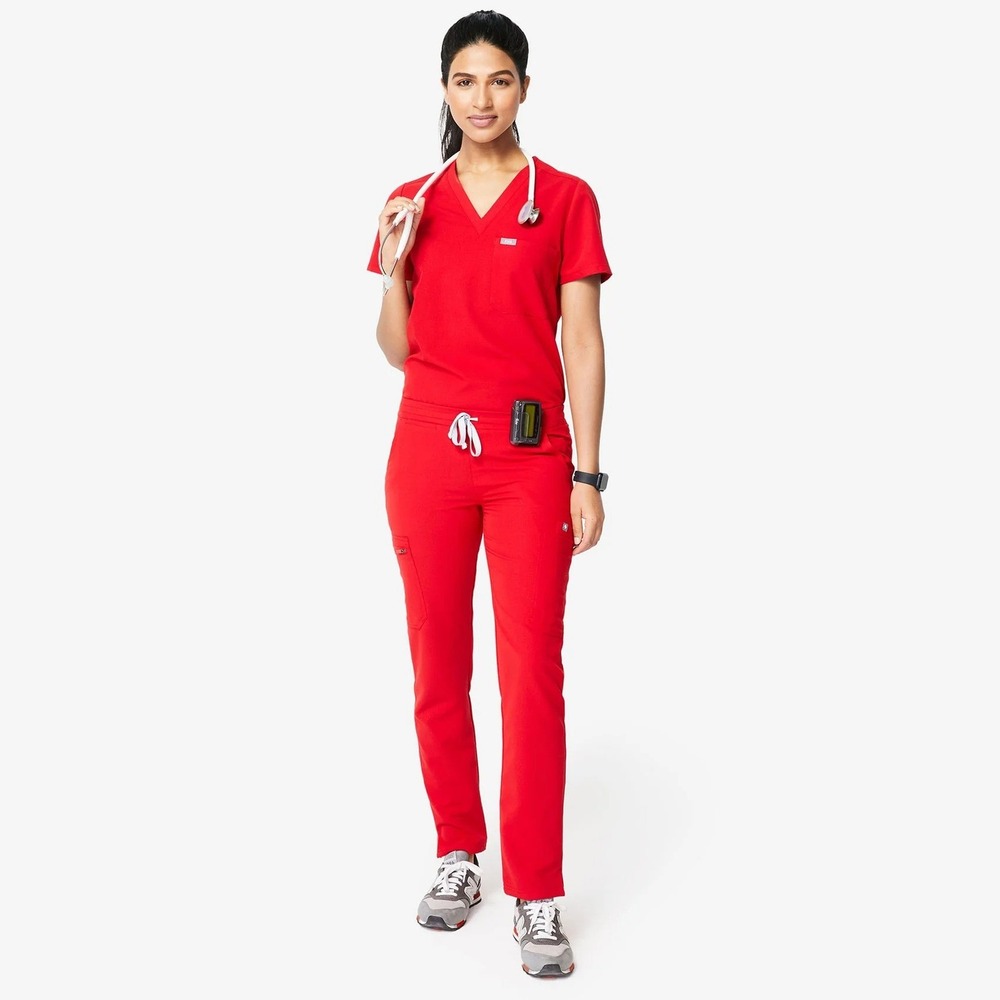 Figs High Waisted Yola Skinny Red Stretch Anti-Wrinkle Scrub Pants Size XXS - Picture 2 of 12